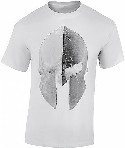 Baddery Herren T-Shirt - „Sparta Helm“ | Spartaner Krieger Motiv - Baumwollshirt Männer Freizeitshirt Streetwear