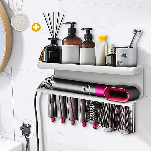 Yimerlen Airwrap Aufbewahrungshalter, kompatibel mit Dyson Airwrap Lockenstab, Wandmontage, Aufbewahrungsregal/Halterung für Zuhause, Organizer (mit Kamm), Weiß