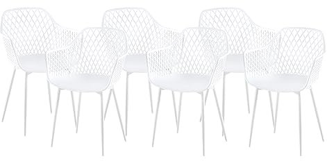 anrekl 6er Set Esszimmerstuhl mit Metallbeine, Armlehnstuhl Küchenstühle Essstühle Sessel Stuhl Sitzfläche für Esszimmer Wohnzimmer, Weiß