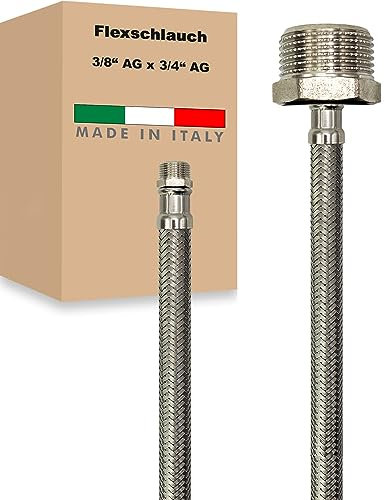 Flexschlauch AG x AG Edelstahl Panzerschlauch Anschlußschlauch Sanitär Armaturenschlauch Hauswasserwerk Made in Italy (3/8 x 3/4 - 800 mm)