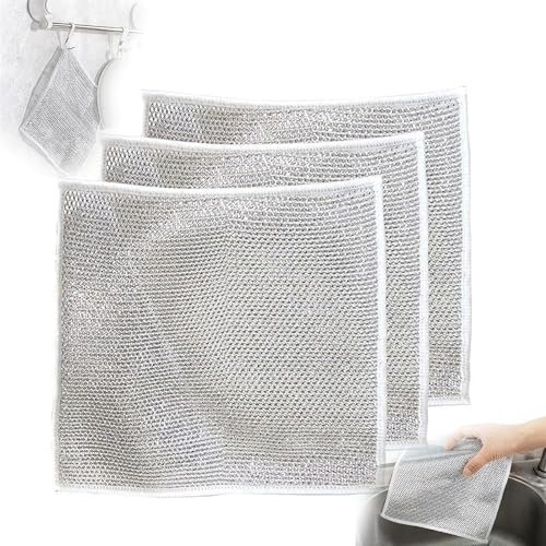 Trapos multiusos de alambre para lavar platos, trapos de alambre para lavar platos en húmedo y seco, trapos de alambre para fregar antiarañazos (3 unidades)
