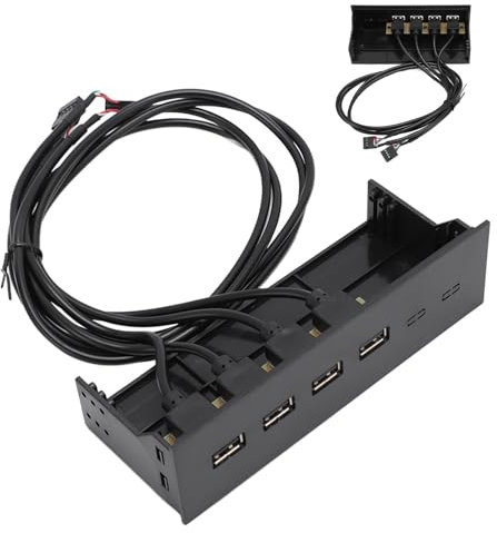 Jectse Front Panel USB Hub, TXD166 5.25 Inch Internal Metal USB Hub 4 Ports, High Speed USB 2.0 Optical Drive Front Panel Fits 5.25 PC Computer Case, for Keyboards Mouses U Disks