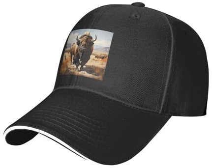 BROLEO Baseballkappe mit Bison Herd-Muster, leger, schwarz, bequem, leicht, Schwarz , Einheitsgröße