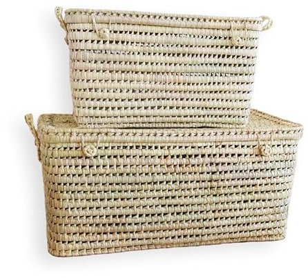 Malle de rangement en osier : rganisation Chic et Fonctionnelle pour Votre Intérieur | Coffre de rangement en feuille de palmier, Panier de rangement (S: L 50 x H 28 x P 28 cm)