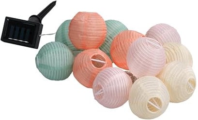 Dehner Solar Lichterkette Lampion, mit 12 LED-Lämpchen, warmweiß, Länge 240 cm, Kunststoff/Nylon, bunt