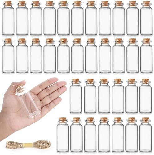 Winter Shore Tarro Cristal con Tapones de Corcho de 30 ml (Pack de 36) - Botes Cristal Pequeños Reutilizables para Mensajes - Mini Botellas para Boda Rústica y Fiesta - Tarro de Agua, Dulces y Arena