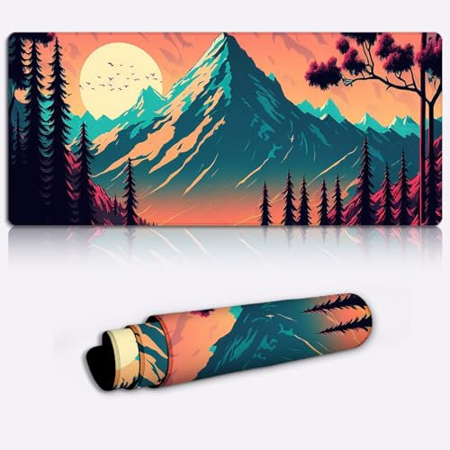CHTXD Tapis de Souris, Tapis de Souris de Jeu scène rétro vibrante Tapis de Souris de Jeu en Tissu XXL (35,4 x 15,7 x 0,12 Pouces) Grand Tapis de Souris étendu