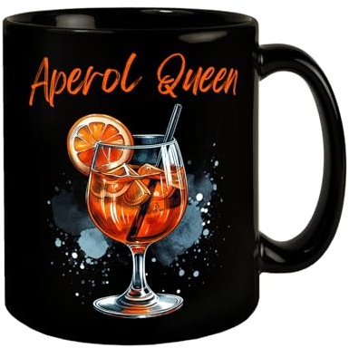 Aperol Queen Tasse in Schwarz Trinkgefäß für Aperitif Alkohol Sommergetränk Orange Cocktailglas Genussvolles Getränk