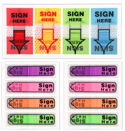 600st/6 Packungen Hier Unterschreiben Aufkleber, Hier Unterschreiben Haftnotizen Bitte Hier Unterschreiben für Dokumente Notizbücher Homeoffice Schulbedarf (Rot 1)