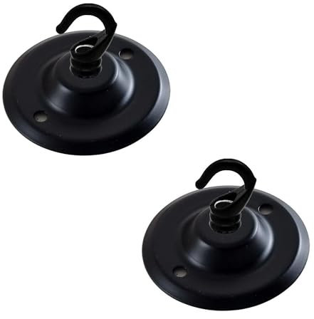 LEDSone 2 Pack Black Ceiling Rose Hook Plate Metal 75mm Light Fitting Pre-Drilled Holes Canopy Kit with Accessories for Chandelier Pendant Lights Hanging Lamps Planters