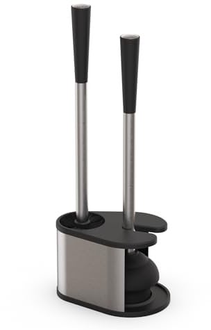 ORZ Toilet Brush and Plunger Combo for Bathroom Cleaning, 2 in 1 Compact Toilet Plunger Bowl Brush Set with Stainless Steel Longer Handles and Sturdy Caddy Stand