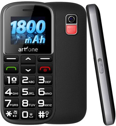 artfone CS182 Cellulare per Anziani con Tasti Grandi 2G GSM Telefono per Anziani Pulsante SOS e Sblocco Laterale Fotocamera Base di Ricarica Torcia Elettrica Facile da Usare per Gli Anziani - Nero