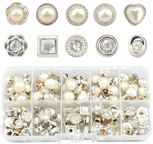KiKiHong Perlenknöpfe, Vintage-Nähknöpfe, weiße Kristall-Nähknöpfe, Kleidungsknöpfe zum Nähen von Hemden, Blazern (10 Stile)