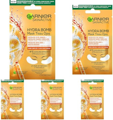 Garnier Skincare Maschera Occhi Anti Fatica con Succo d'Arancia e Acido Ialuronico, 6 g (Confezione da 5)