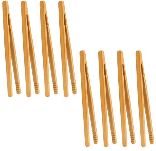 Pack of 8 18 cm Bamboo Tongs, Kitchen Tongs, Wooden Barbecue Tongs, Tweezers, Hot Pot Accessories, Kitchen Tongs with Non-Slip Groove for Toast, Tea, Barbecue, Picnic, Fruit Tea, Reusable