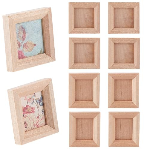 GORGECRAFT 8 Stück 2 Stile Miniatur Fotorahmen Holz Puppenhaus Dekoration Möbelzubehör Mini Bilderrahmen Schmuckständer Für Foto Requisiten Puppenhaus Dekor 32x32mm 32x28mm