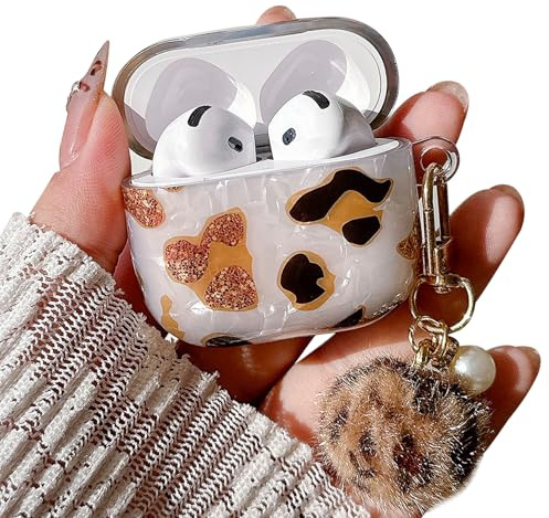 PHOEACC Kompatibel mit AirPods 4 Generation Hülle Case 2024 Cute Luxuriöse Geparden-Aufdruck Schutzhülle mit Pelzigem Ball Schlüsselanhänger für Mädchen und Frauen (4th - Leoparden Braun)