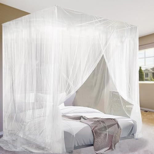 Roysmart Moustiquaire de Lit, Grand Carrée Moustiquaire pour Lit Extra Large, Polyester Moustiquaire Baldaquin Intérieur et Extérieur pour Lits Simples et Doubles (220 x 210 x 200cm).