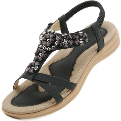 Acfoda Sandales Femme Été Confortable Plates Bohême Sandals Noir 42