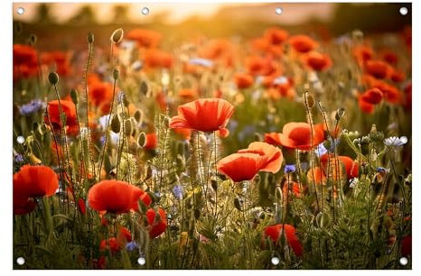 artissimo, XXL Garten-Poster 120x80cm, PE6747-GP, wetterfestes Outdoor-Poster, Bild, Garten-Deko, Gartenbild, Wanddeko für draußen, Outdoor-Deko, Blumenwiese, Mohn-Blumen rot, Frühling, Sommer