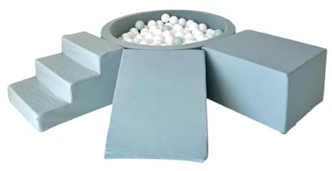 Monio for Kids - Kit de jeu en mousse vert menthe sale avec 4 éléments Piscine à balles avec 200 balles Housses amovibles et lavables Kit de jeu d'intérieur pour enfants