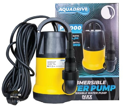 Aquadrive Submersible Water Pump - Perfect for Aquarium Fountains Ponds Car Cleaning Quiet & Energy-Efficient - 10M Cable & Reducer Included (Aquadrive 5,000 L/H)