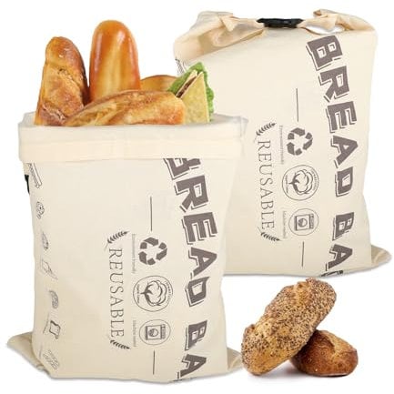2 Stück Brotbeutel - Brotaufbewahrung - Gefrierbeutel Wiederverwendbar aus Reiner Baumwolle & Lebensmittelgeeignetem TPU, Große Brottüten Gefriersicher für Selbstgemachtes Brot, 42x32 cm