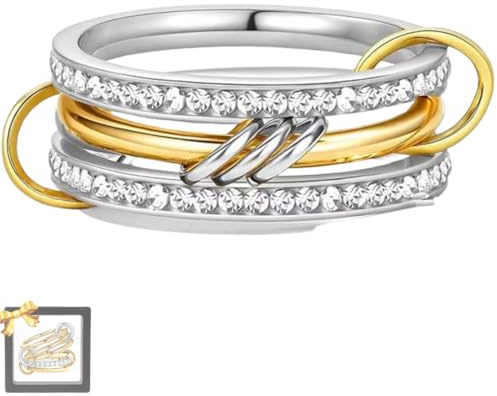 Gold Plated Interlocked Stackable Rings for Women,Mixed Metal Stackable 18k Gold Rings for Women Non Tarnish, Statement Multi Ring Mixed Metals Stack Jewelrys
