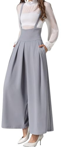 MGizo DtiSpectrum Pantaloni a Gamba Larga da Donna con Bretelle - Vita Alta, Salopette Eleganti con Spallacci Sottili e Tasche, Cropped Salopette da Tuta con Pinces