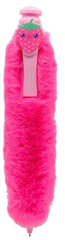 Idena 20199 - Kugelschreiber mit Plüsch, Flauschiger pinker Stift mit Erdbeer-Clip, Niedlicher Schreibspaß für Kinder, Teenager & Büro