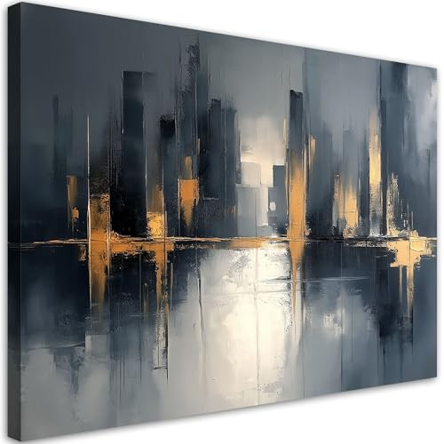 Feeby Leinwand Bilder - Abstraktes Schwarz & Gold - Canvas 90x60 cm - Deko Wohnzimmer - Wandbilder Schlafzimmer - Deko Aesthetic - Wand Deko - Leinwand Groß - Deko Zimmer - Leinwandbilder XXL