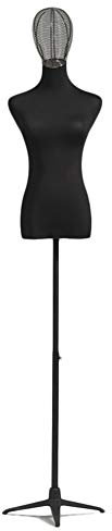 Schwarze Schaufensterpuppe mit Oberkörper, armlos, mit Metallständer und Kopf, weibliche Kleiderform, Schaufensterpuppenkörper, Torso, höhenverstellbar, für Pullover, Kleidung, Hochzeit, Display