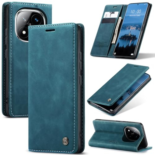 Azororo Handyhülle für Redmi Note 14 Pro+ 5G Hülle Premium Lederhülle Flip Case Magnet Tascher Kartenfach Standfunktion Klapphülle Schutzhülle für Redmi Note 14 Pro+ 5G, Blaugrün