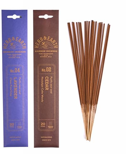 Nippon Kodo Herb & Earth Japanische Premium Räucherstäbchen 2er Set | Natürliche Zutaten, intensiver Duft | 40 Sticks (Lavendel, Zeder)