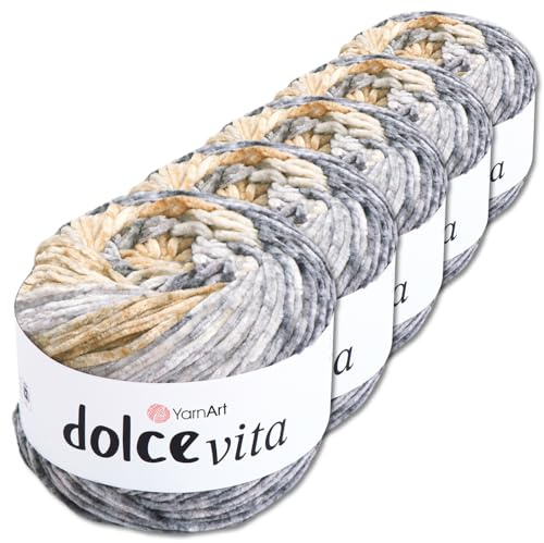 Frida's Wollhaus YarnArt 5 x 150 g Dolce Vita Chenille Farbverlauf Stricken Häkeln Wolle Garn samtig flauschig (3412)