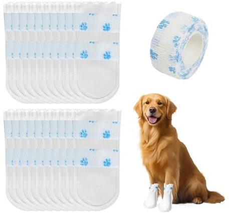 XSDSLS 20 Stück Einweg-Hundeschuhe,Einweg-Hundesocken,Pfotenschutz,Waterproof Hundefußabdeckungen Socken für Haustiere, Hunde, Welpen, drinnen und draußen (Weiß, M)