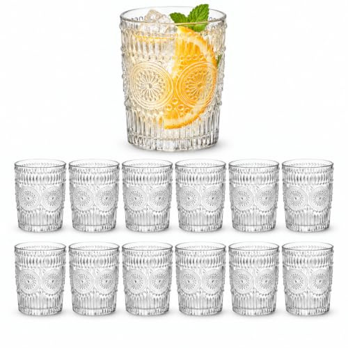 Annastore 12er Set Mandala Trinkgläser – 250 ml Wassergläser mit Muster | Stilvolle Gläser für Wasser, Saft, Limonade & Longdrinks – Hochwertiges Glas – Spülmaschinengeeignet