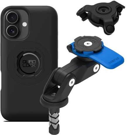QUAD LOCK Gabelschaft-Handyhalterung (V2) für Motorrad mit Vibrationsdämpfer und MAG Hülle für iPhone 16