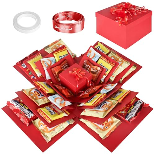 YYTECH Überraschung Box, 5-lagige Kreative Geschenkbox Explosionsbox, DIY Handgemachte Überraschung Box, Geschenkbox für Süßigkeiten Mit Klebeband Und Band, für Valentinstagsgeschenke (Rot)