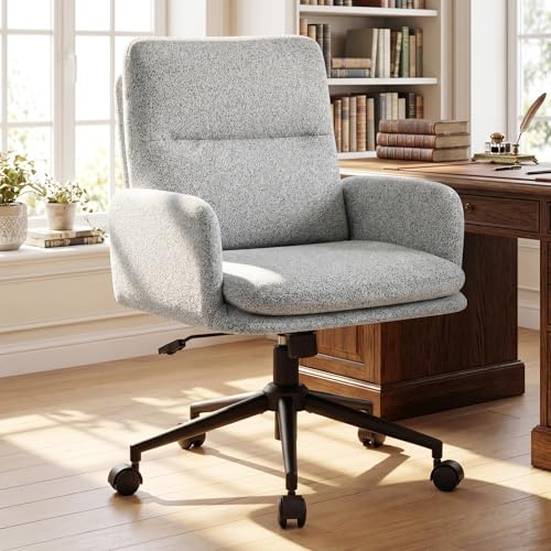 Hellove Schreibtischstuhl Bürostuhl Ergonomisch mit hoher Rückenlehne, Bequemer Home Office Stuhl mit Rollen, Drehstuhl Computerstuhl mit Verstellbarer Höhe, Weicher Chenille Stoff, Hellgrau