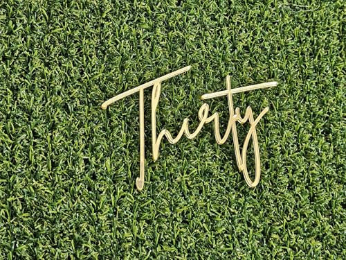 30th Birthday Cake Topper – Thirty Acrylic Number 30 Cake Decoration for Milestone Birthday Party, Elegant Mirror Design (Gold)