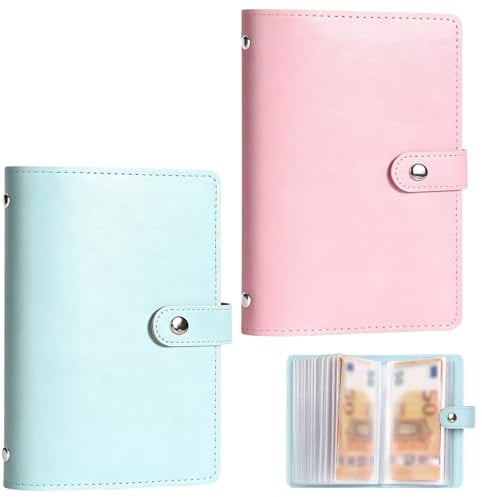 2PCS 100 Envelopes Money Saving Challenge Kit Pink Blue, Cash Budget Binder with Savings Notebook, Money Wallets for Saving Organiser Folder for Home, Office, Couples
