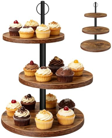 Umllpet Etagere 3 Etagen aus Holz, Großer Cupcake Ständer, Drehbarer Rundes Tortenständer, 3-Stöckiger Kuchenständer für Muffins, Kuchen, Desserts, Hochzeit Party, Geburtstagsparty(Ø 30/25/20 cm)