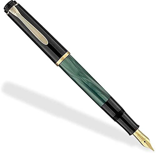 Pelikan Füllhalter Classic 200, Grün-Marmoriert, Feder EF (extra-fein), hochwertiger Kolbenfüller im Geschenk-Etui, 801775