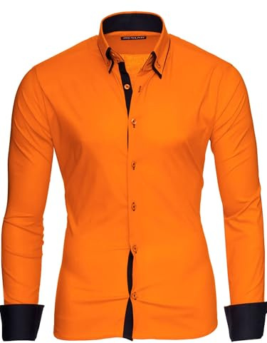 Reslad Herren-Hemd Slim Fit Kontrast Langarm-Hemd Alabama RS-7050