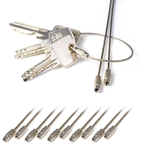 Anello in filo di acciaio inox in set da 10 pezzi, anello portachiavi, filo di metallo, filo con tappo filettato, portachiavi in corda metallica, rope, portachiavi