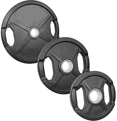 POWER-XTREME Hantelscheibe | Gewichtsscheibe mit 2 Grifflöchern | 50mm | Gusseisen/gummiert (20kg)