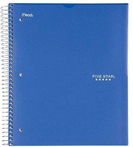 Five Star Spiral Notebook, 3 Subject, College Ruled Paper, 150 Sheets, 11 x 8-1/2, Customizable Cover, Blue (38004)