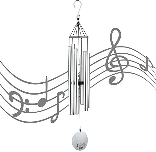 OSVINO Klangspiele Windspiele Aluminium mit Klang Gesamtlänge 90cm groß für drinnen draußen Balkon Garten Hof Terasse, Silber