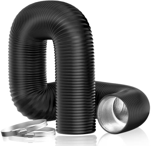 Hon&Guan Dryer Vent Hose, 4'' Flexible Duct 16FT with 2 Duct Clamps, Heavy-Duty Three Layer Protection, Black PVC, for HVAC Ventilation, Duct Fan Systems